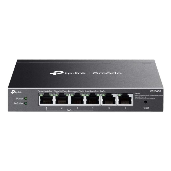 TP-Link Omada ES206GP Switch 6 Puertos RJ45 1Gbps - Alcance hasta 250m con Cable - 4x PoE - Soporta QOS - Conmutacion hasta 12Gbps - Plug and Play - Color Negro