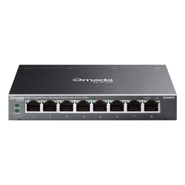TP-Link Omada ES208GP Switch 8 Puertos RJ45 PoE+ 1Gbps - Gestionado - Conmutacion hasta 16Gbps - Soporta QOS - Carcasa Metalica - Color Negro