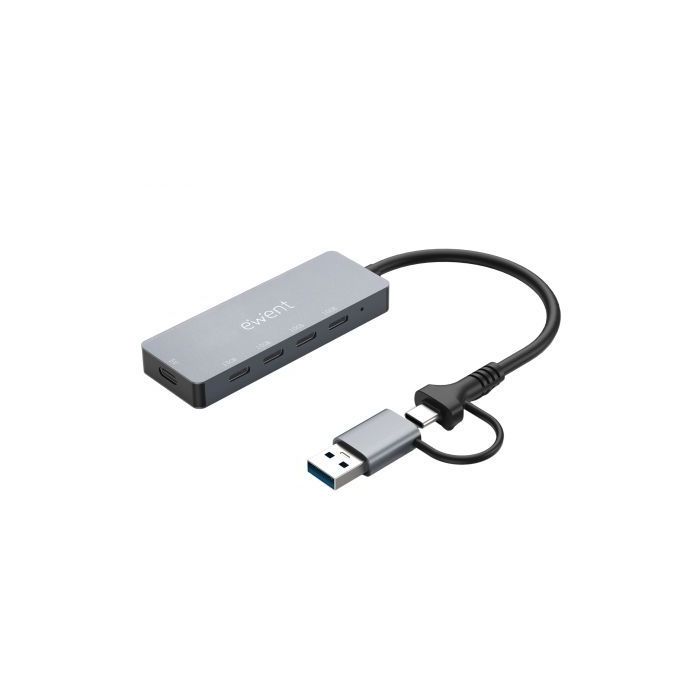 Ewent EW1151 Hub 4 Puertos - 4x USB-C Hasta 10Gbps + 1x USB-C Para Alimentacion Adicional de 5V - Color Gris