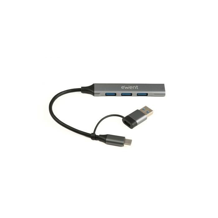 Ewent EW1154 Hub 4 Puertos - 4x USB-A 3.2 Gen1 Hasta 5Gbps - Color Gris