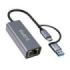 Ewent Adaptador de Red USB-C + USB-A a Ethernet Gigabit 10/100/1000 Mbps - 15 cm - Color Gris