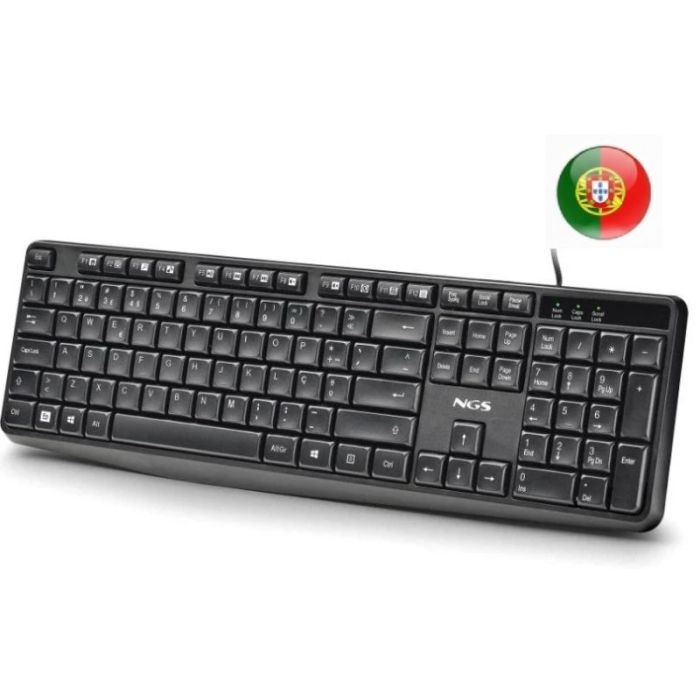 NGS Funky V4 Teclado USB - QWERTY Portugues - 12 Teclas Multimedia - Teclas de Membrana Silenciosas - Inclinacion Ajustable - Cable 1.5m - Color Negro