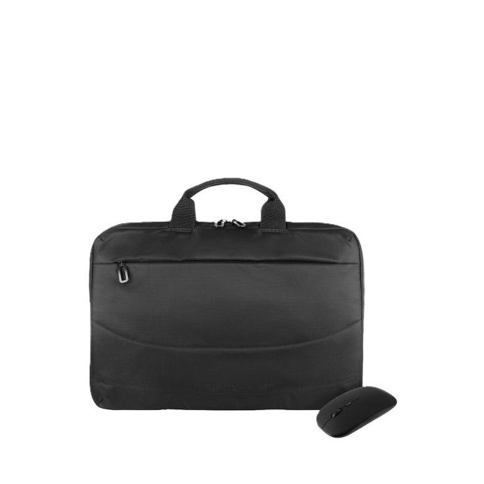 Tucano Idea Maletin Portatil 15,6" + Raton Inalambrico - Tamaño Slim - Interior Acolchado - Color Negro