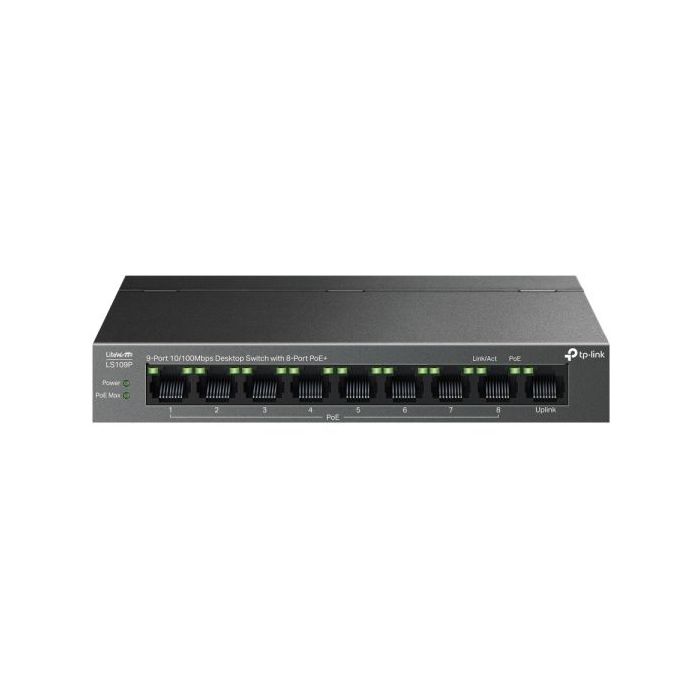 TP-Link LS109P LiteWave Switch con 9 Puertos RJ45 100Mbps - No Administrado - 8xPoE+ - Plug and Play - Recuperacion Automatica - Carcasa Metalica - Color Negro