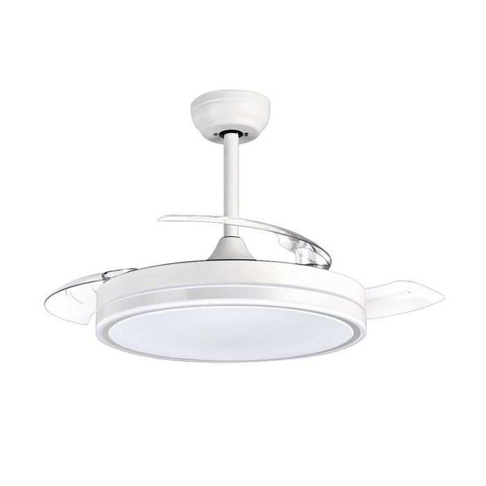 Muvip Ventilador de Techo Retractil - 30W - Luz LED Hasta 6000K - Temporizador - 6 Velocidades - Color Blanco