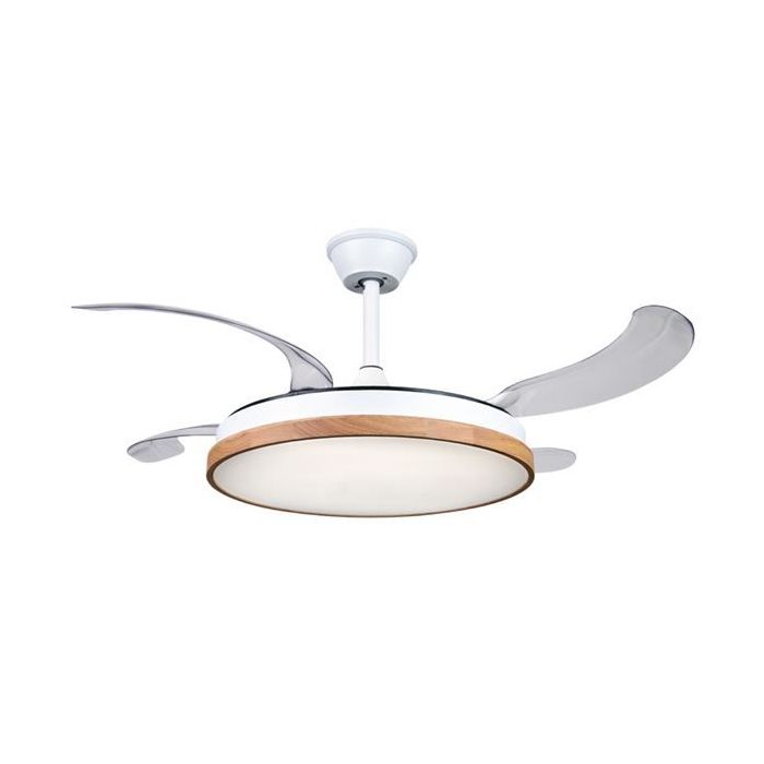 Muvip Ventilador de Techo Retractil - 30W - Luz LED Hasta 6000K - Temporizador - 6 Velocidades - Color Madera