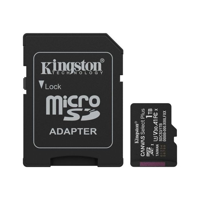 Kingston Tarjeta Micro SDXC 1TB Clase 10 150MB/s Canvas Select Plus + Adaptador SD