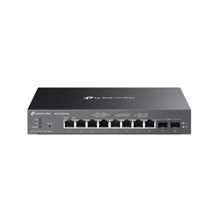 TP-Link Omada SG2210XMP-M2 Switch 10 Puertos - Gestionado - 8xRJ45 PoE+ 2.5Gbps - 2xSFP 10Gbps - Soporta QOS - Conmutacion hasta 80Gbps - Color Negro
