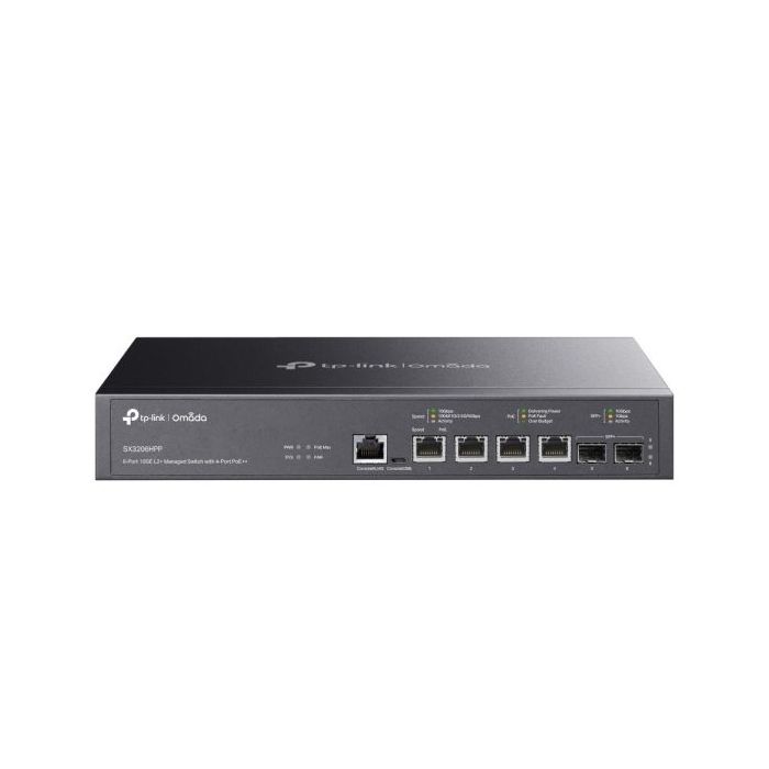 TP-Link Omada SX3206HPP Switch 6 Puertos - Gestionado - 4xRJ45 PoE++ 10Gbps - 2xSFP 10Gbps - Soporta QOS - Conmutacion hasta 120Gbps - Color Negro