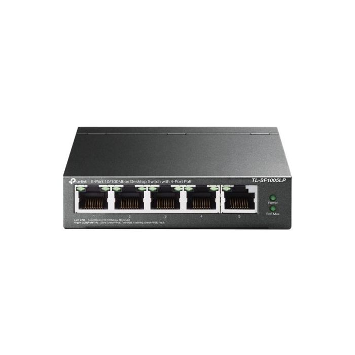 TP-Link TL-SF1005LP Switch 5 Puertos - No Administrado - 4xRJ45 PoE 100Mbps - 1xRJ45 100Mbps - Plug and Play - Autoaprendizaje MAC - Color Negro