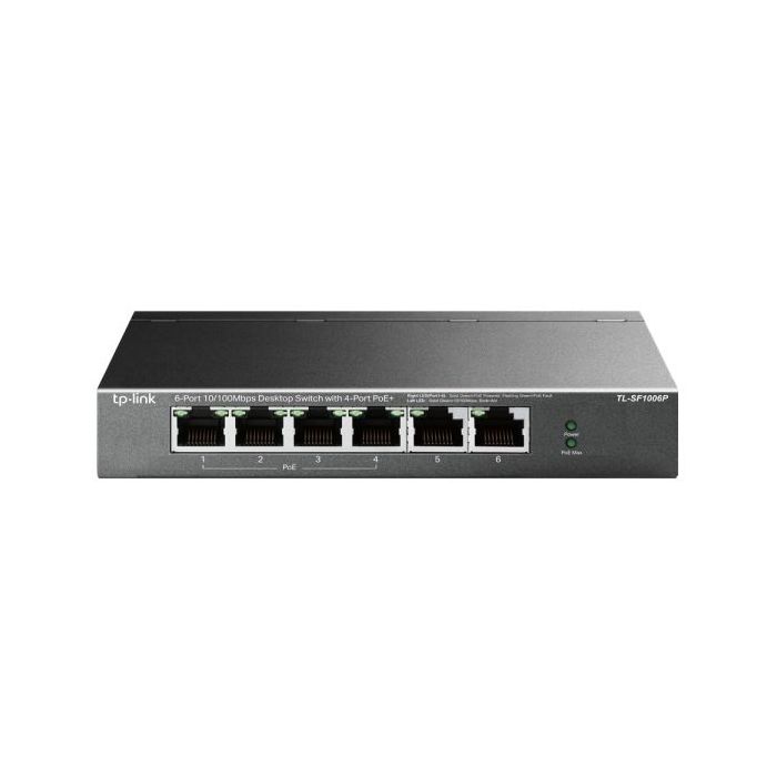 TP-Link TL-SF1006P Switch 6 Puertos RJ45 100Mbps - No Administrado - 4x PoE - Plug and Play - Autoaprendizaje MAC - Color Negro