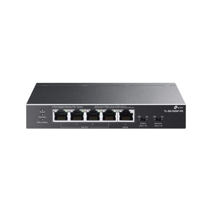 TP-Link TL-SG1005P-PD Switch 5 Puertos RJ45 1Gbps - Alcance hasta 250m con Cable - Conmutacion hasta 10Gbps - Recuperacion Automatica - Plug and Play - Carcasa Metalica - Color Negro