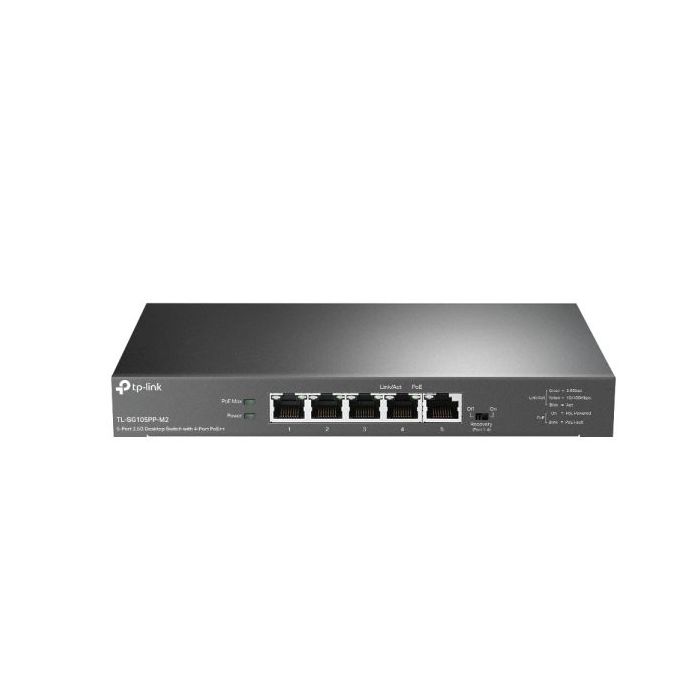 TP-Link TL-SG105PP-M2 Switch 5 Puertos RJ45 2.5Gbps - No Administrado - 4xPoE++ - Soporta QOS - Conmutacion hasta 25Gbps - Color Negro