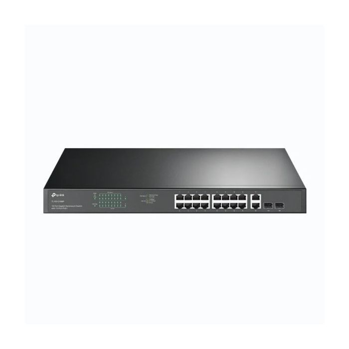 TP-Link TL-SG1218MP Switch 20 Puertos - No Administrado - 16xRJ45 PoE 1Gbps - 2xRJ45 1Gbps - 2xSFP - Soporta QOS - 2 Ventiladores Internos - Plug and Play - Carcasa Metalica - Color Negro