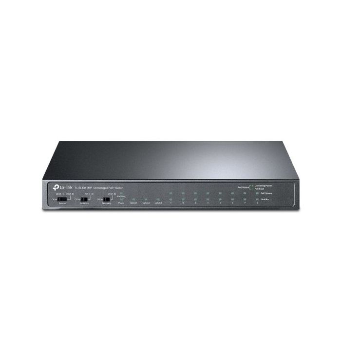 TP-Link TL-SL1311MP Switch 11 Puertos - No Administrado - 8xRJ45 PoE 100Mbps - 2xRJ45 1Gbps - SFP 1Gbps - Recuperacion Automatica - Plug and Play - Color Negro
