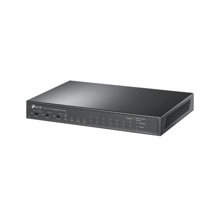 TP-Link TL-SL1311P Switch 11 Puertos - Alcance hasta 250m con Cable - 8xRJ45 PoE+ 100Mbps - 2xRJ45 1Gbps - SFP 1Gbps - Recuperacion Automatica - Plug and Play - Color Negro