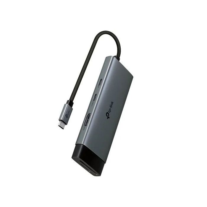 TP-Link UH7020C Hub 7 en 1 - Power Delivery 100W - HDMI 4K - 2xUSB-C - 2xUSB-A - SD - MicroSD - Cable USB-C de 18cm - Aluminio - Plug and Play - Color Negro y Gris