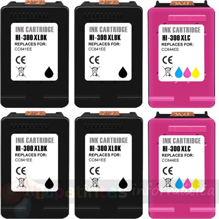 HP 300XL Negro + Color Pack de 6 Cartuchos de Tinta Remanufacturados