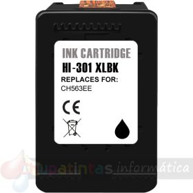 HP 301XL Negro Cartucho de Tinta Remanufacturado - Muestra Nivel de Tinta - Reemplaza CH563EE/CH561EE