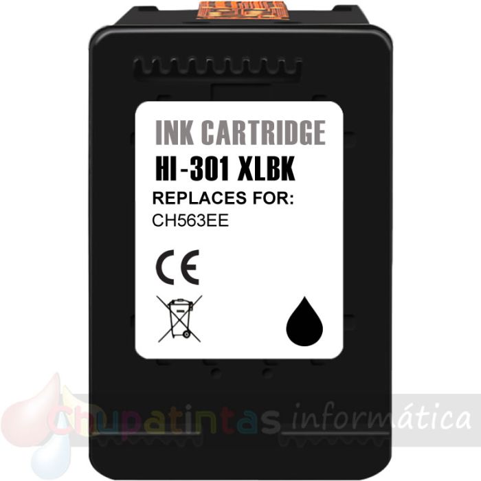 HP 301XL Negro Cartucho de Tinta Remanufacturado - Muestra Nivel de Tinta - Reemplaza CH563EE/CH561EE