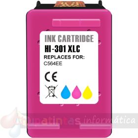 HP 301XL Color Cartucho de Tinta Remanufacturado - Muestra Nivel de Tinta - Reemplaza CH564EE/CH562EE