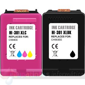 HP 301XL Negro + Color Pack de 2 Cartuchos de Tinta Remanufacturados
