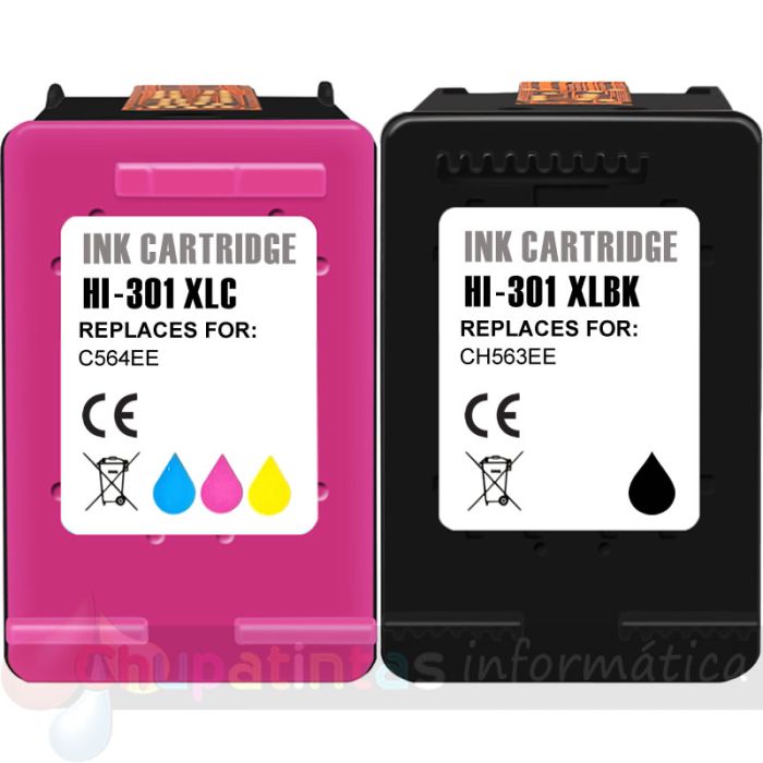 HP 301XL Negro + Color Pack de 2 Cartuchos de Tinta Remanufacturados
