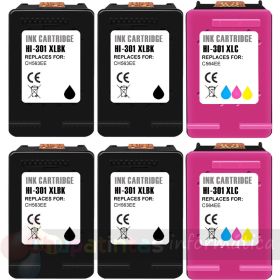 HP 301XL Negro + Color Pack de 6 Cartuchos de Tinta Remanufacturados