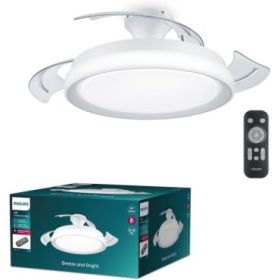Philips Bliss DC Fan Ceiling Ventilador de Techo con Luz LED Hasta 6500K - Aspas Retractiles - 35W Ventilador + 28W Luz - Sparkle -  Mando a Distancia - Color Blanco