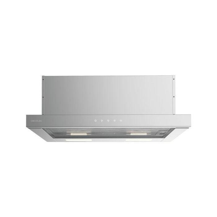Cecotec Bolero Flux TLT 604000 Inox A+++ Campana Extractora Telescopica de 60cm - Succion 415m3/h - Luz LED - Filtros Aptos para Lavavajillas - Filtros de Carbono Incluidos - Color Acero