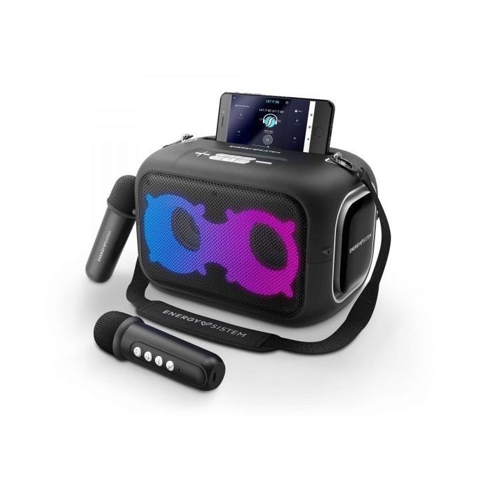 Energy Sistem KaraokeStar Altavoz 60W - Bluetooth 5.4 - True Wireless - IPX4 - 8h Autonomia - Luces LED - 2 Microfonos Inalambricos - Reproductor MP3 - Color Negro
