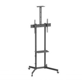Ewent Soporte de Suelo con Ruedas para Pantallas 37"-70" - Bloqueo de Ruedas - Bandejas - Peso Max 50Kg - VESA 600X400mm - Color Negro