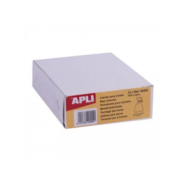 Apli Caja de 100 Cierres Metalicos Flexibles para Bolsas - Alta Resistencia a la Torsion - Reutilizables - Ideales para Escuelas