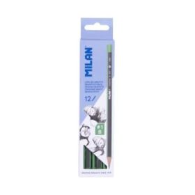 Milan Pack de 12 Lapices de Grafito Triangulares - Mina B  1 de 2mm - Resistente a la Rotura - Para Escritura y Dibujo