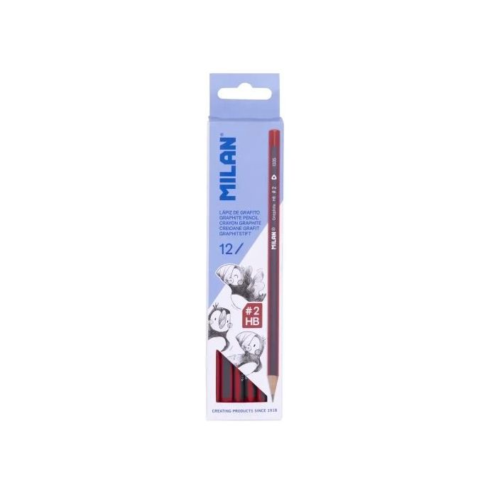 Milan Pack de 12 Lapices de Grafito Triangulares - Mina HB  2 de 2mm - Resistente a la Rotura - Para Escritura y Dibujo