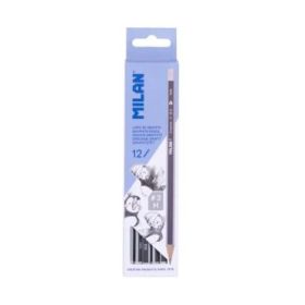 Milan Pack de 12 Lapices de Grafito Triangulares - Mina H  3 de 2mm - Resistente a la Rotura - Para Escritura y Dibujo