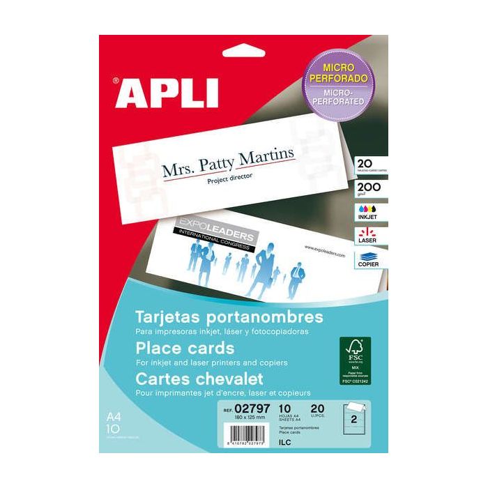 Apli Tarjetas Portanombres Microperforadas 200g 10 Hojas