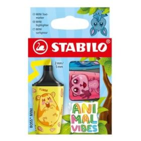 Stabilo Boss Mini Animal Vibes Pack de 3 Mini Marcadores Fluorescentes - Trazo entre 2 y 5mm - Tinta con Base de Agua - Antiseca