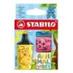 Stabilo Boss Mini Animal Vibes Pack de 3 Mini Marcadores Fluorescentes - Trazo entre 2 y 5mm - Tinta con Base de Agua - Antiseca