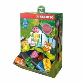 Stabilo Boss Mini Animal Vibes Expositor con 50 Mini Marcadores Fluorescentes - Trazo entre 2 y 5mm - Tinta con Base de Agua - A