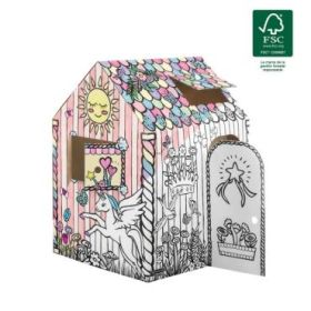 Fellowes Unicornio Casa XL para Pintar - Carton Corrugado FSC - Puertas y Ventanas Interactivas - Bordes Redondeados - Montaje s