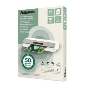 Fellowes Pack de 100 Fundas para Plastificar - Formato A5 - 80 micras - Efecto Mate - Fabricado con 50% Material Reciclado - Tra