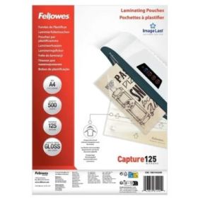 Fellowes Imagelast Pack de 500 Fundas para Plastificar - Formato A4 - Efecto Brillo - 125 micras - Flechas Indicadoras de Direcc