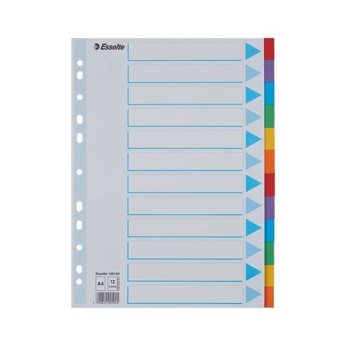 Esselte Separadores 12 Posiciones - Multitaladro - 6 Colores - Carton - Tamaño A4