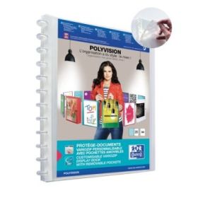 Oxford Polyvision Variozip A4+ Carpeta de 20 Fundas Removibles - Tapa de Plastico Personalizable - Organizacion y Proteccion par