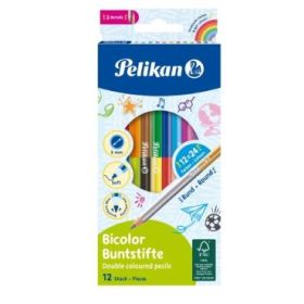 Pelikan Pack de 12 Lapices Bicolor - Redondos - Mina Antirotura de 2.9mm - Lavables - Colores Surtidos