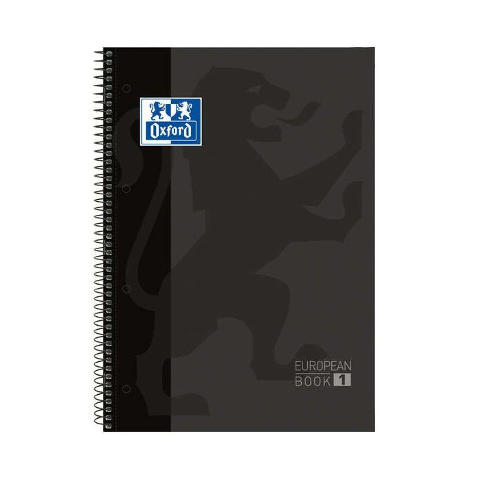 Oxford Europeanbook 1 Cuaderno Espiral Formato A4+ Cuadriculado 5x5mm - 80 Hojas - Banda de Color - Tapa Extradura Brillante - C