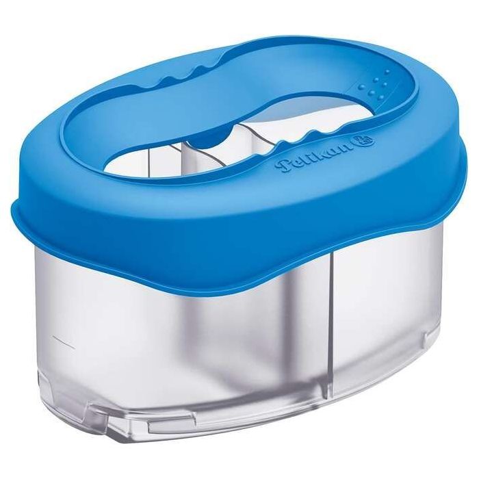 Pelikan Recipiente para Agua Azul - Tapa Desmontable - Antigoteo - 3 Compartimentos - Porta Pinceles