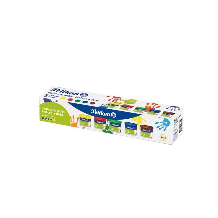 Pelikan Pack de 5 Botes de Pintura para Dedos - 40ml - Mezclable - Textura Mousse - Contiene Amargante Natural - Colores Surtido