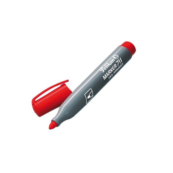 Pelikan 711F Rotulador Permanente - Punta de Fibra Redonda Gruesa - Secado Rapido - Resistente al Agua - Color Rojo